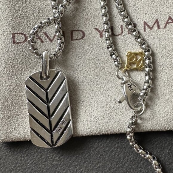 David Yurman Streamline Dog Tag Pendant Sterling Silver & Rainbow Gems L: 65cm - Picture 5 of 5